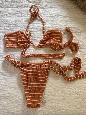 Somerfield Swim Striped Knit Bikini in Rust and Cream